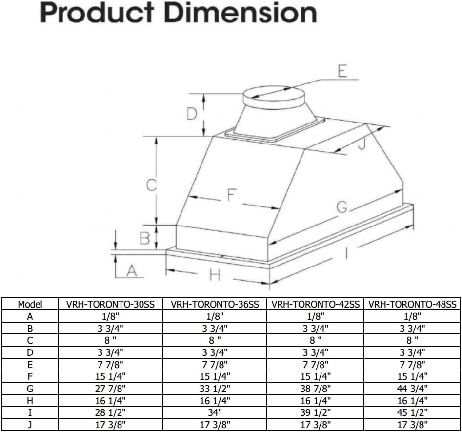 Vesta Toronto 48โ Stainless Steel Range Hood | 1000 CFM Professional Ventilation