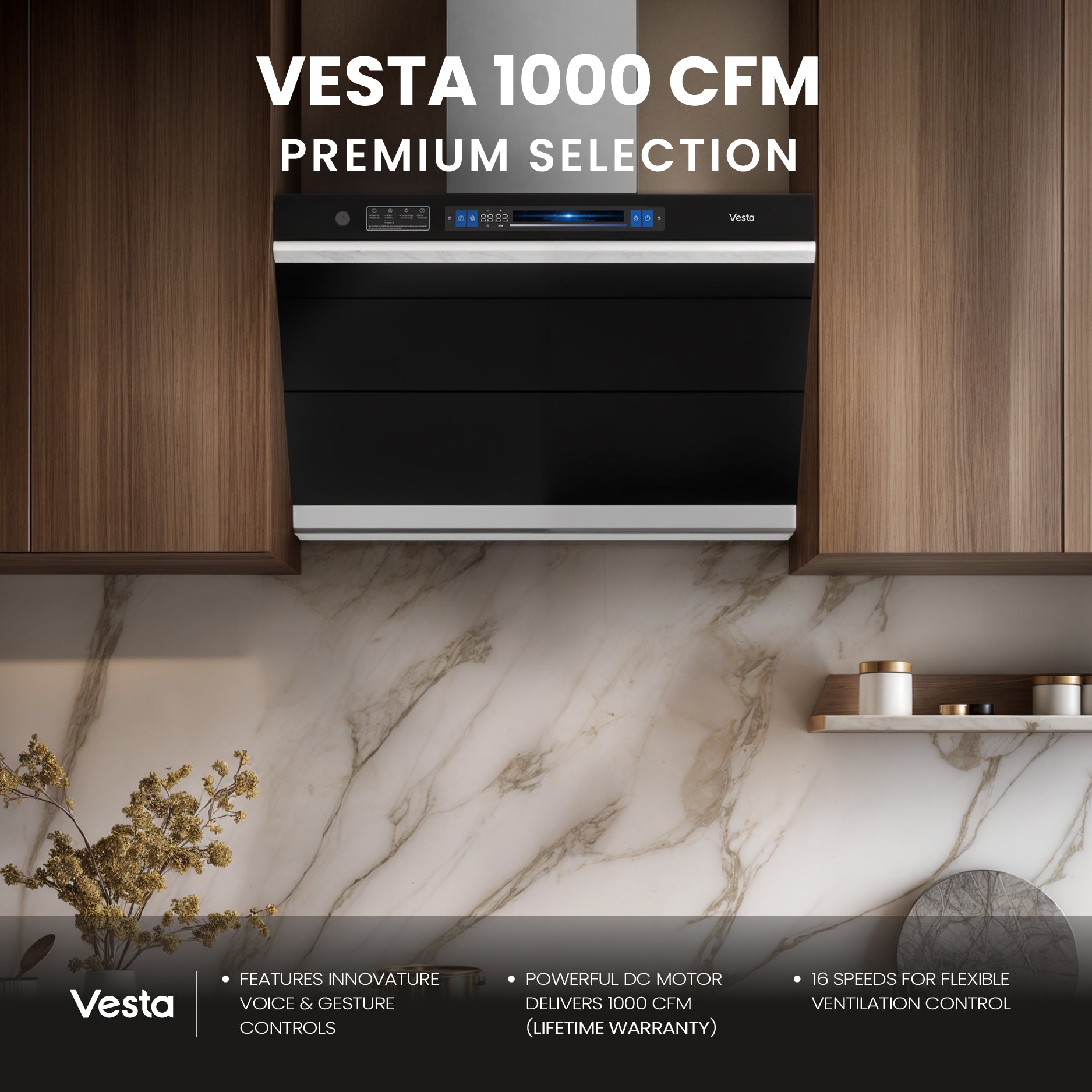Vesta Detroit 36” Black Stainless Steel Professional Range Hood
