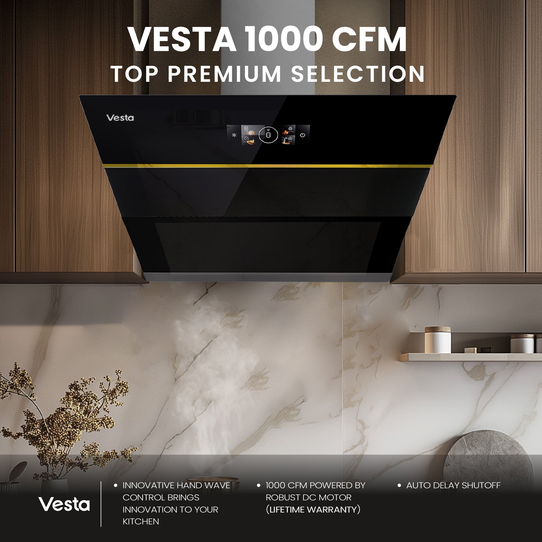 Vesta Dover 30” Stainless Steel Wall-Mount Range Hood | 1000 CFM Professional Ventilation