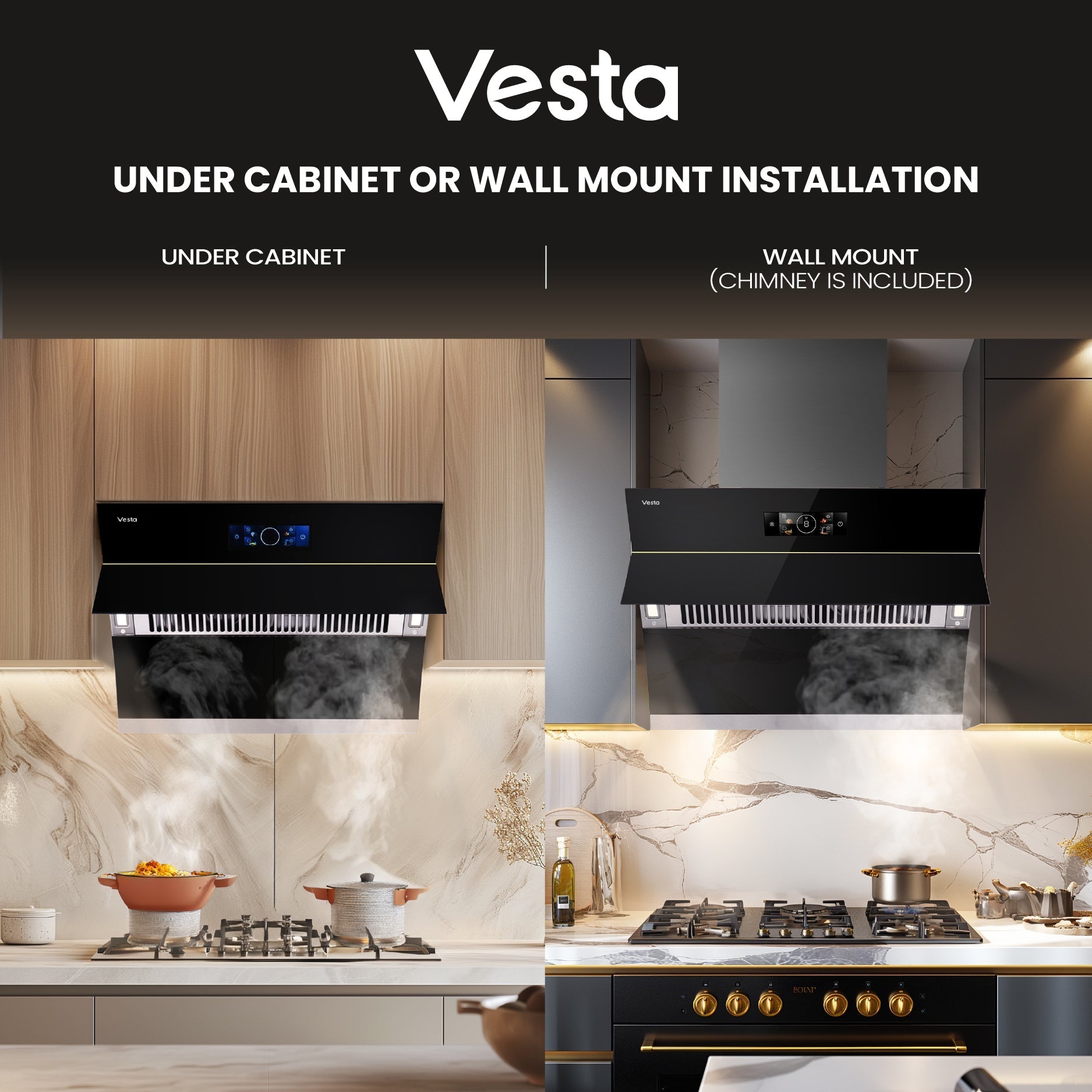 Vesta Dover 30” Stainless Steel Range Hood | 1000 CFM Wall-Mount / Under Cabinet
