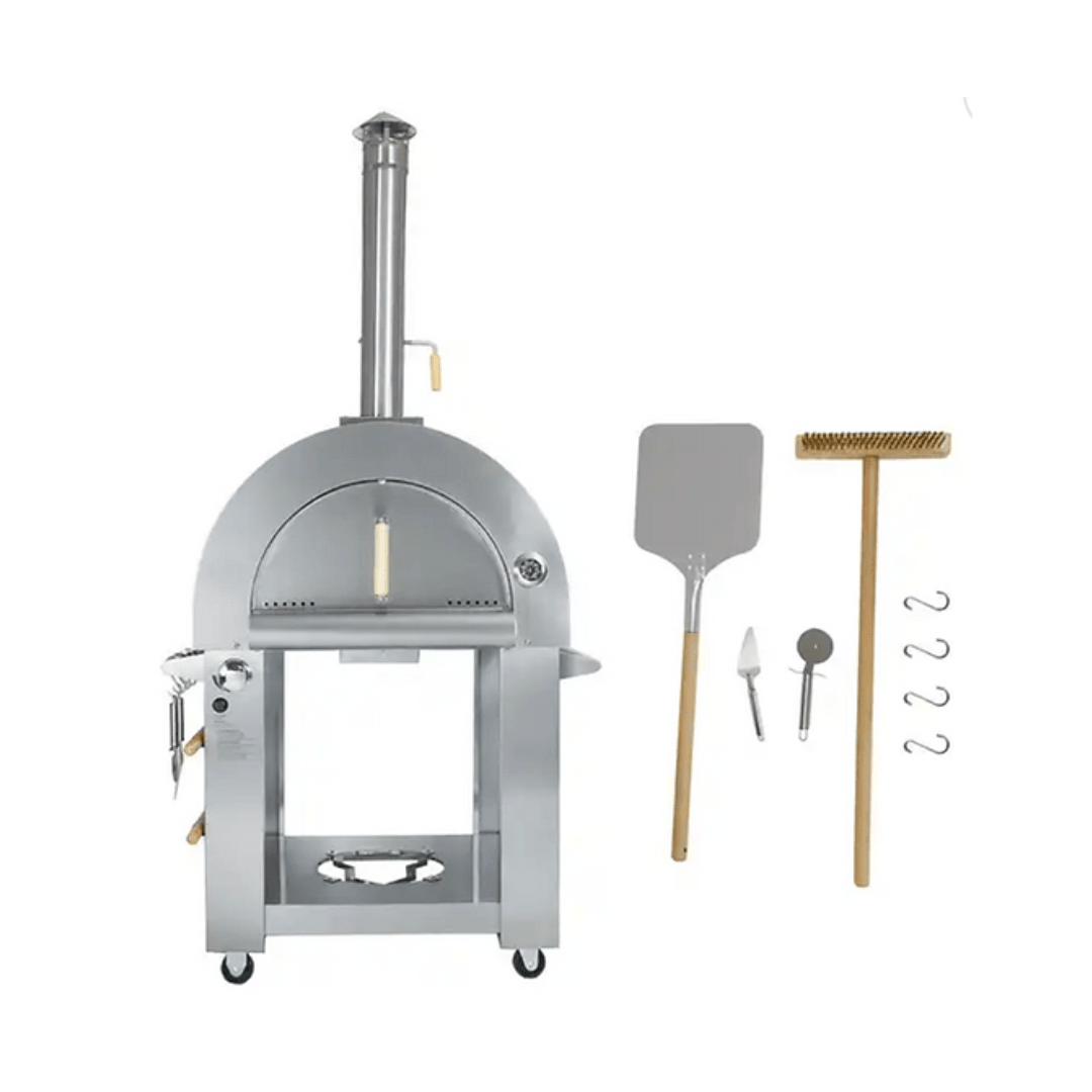 KoKoMo Grills 32-Inch Dual Fuel Gas or Wood-Fired Stainless Steel Pizza Oven